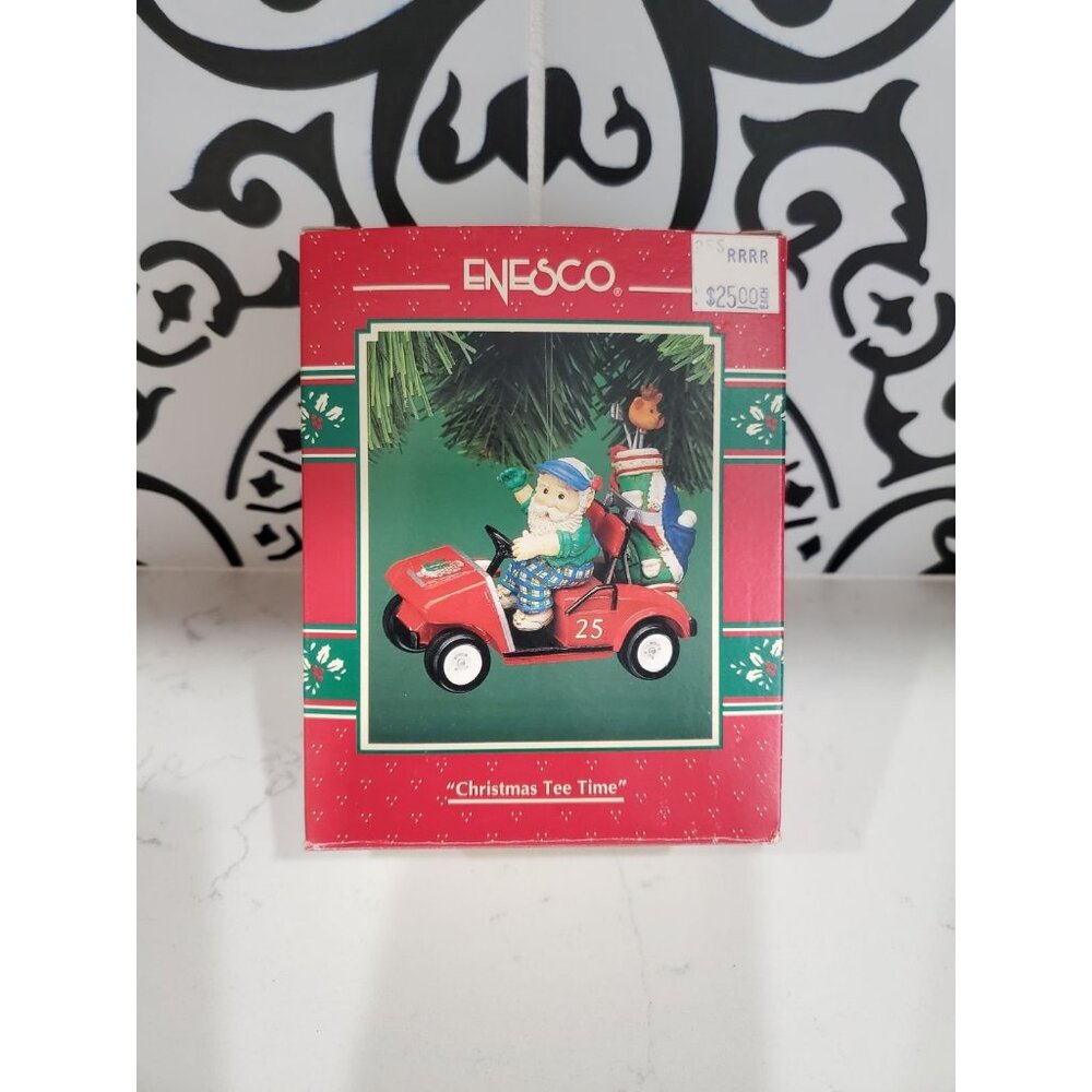 Enesco Vintage Ornament Christmas Tee Time Santa in Golf Cart NEW NOS